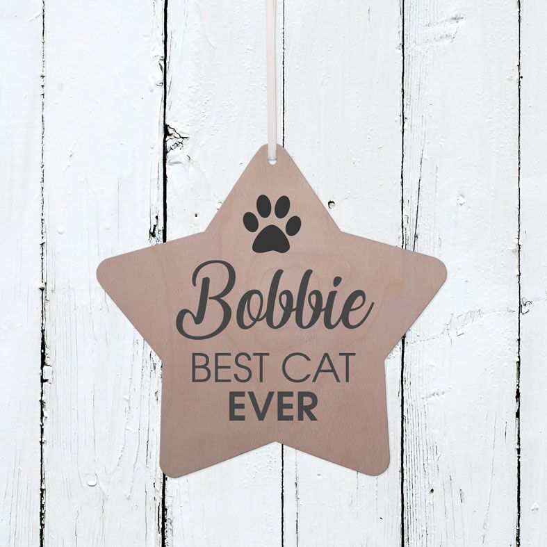 Personalised Wooden Best Cat Star Plaque | Handmade birch wood hanging star sign, range of contemporary designs #catgift #catowner