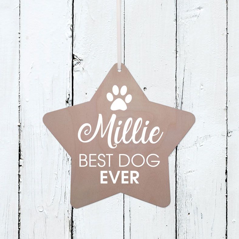 Personalised Wooden Best Dog Star Plaque | Handmade birch wood hanging star sign, range of contemporary designs