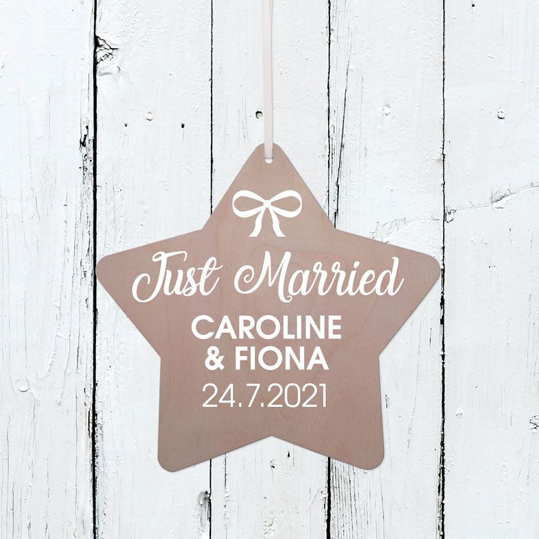 Personalised Just Married Wooden Plaque | Handmade birch wood hanging sign, personalised wedding day gift