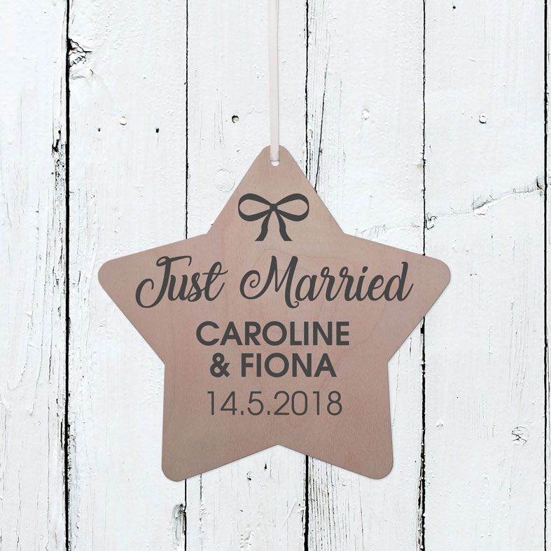 Personalised Just Married Wooden Plaque | Handmade birch wood hanging sign, personalised wedding day gift