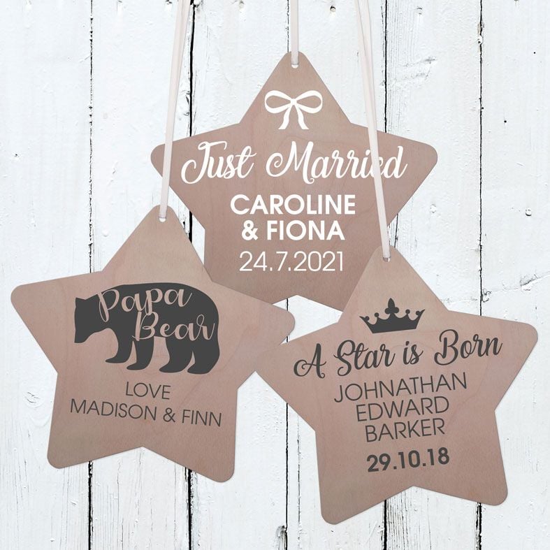 Personalised Wooden Star Plaques | Handmade birch wood hanging sign, range of designs available #personalisedwoodengift