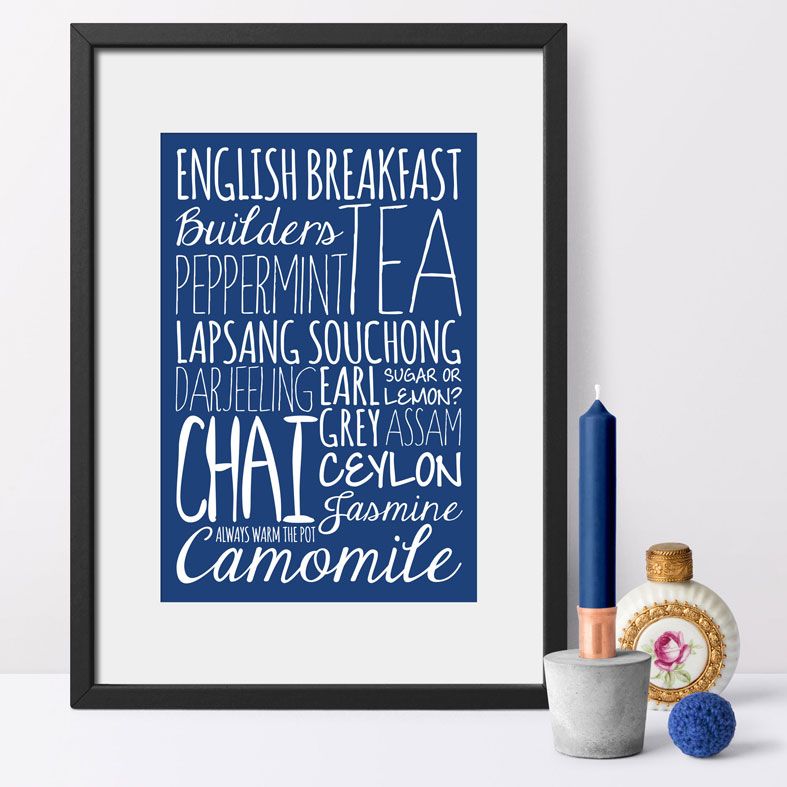 Tea bespoke Word Theme Print | made to order word art prints created in any colour, striking typographic art for your home, from PhotoFairytales