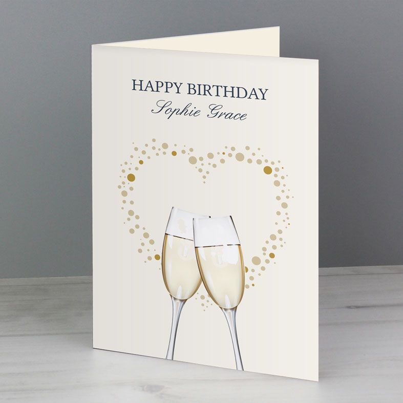 Celebration Champagne Personalised Birthday Card, free UK P&P