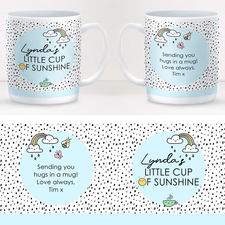 Little Cup of Sunshine personalised rainbow mug gift  | beautifully illustrated and customised mug, created to order, from PhotoFairytales #personalisedmug