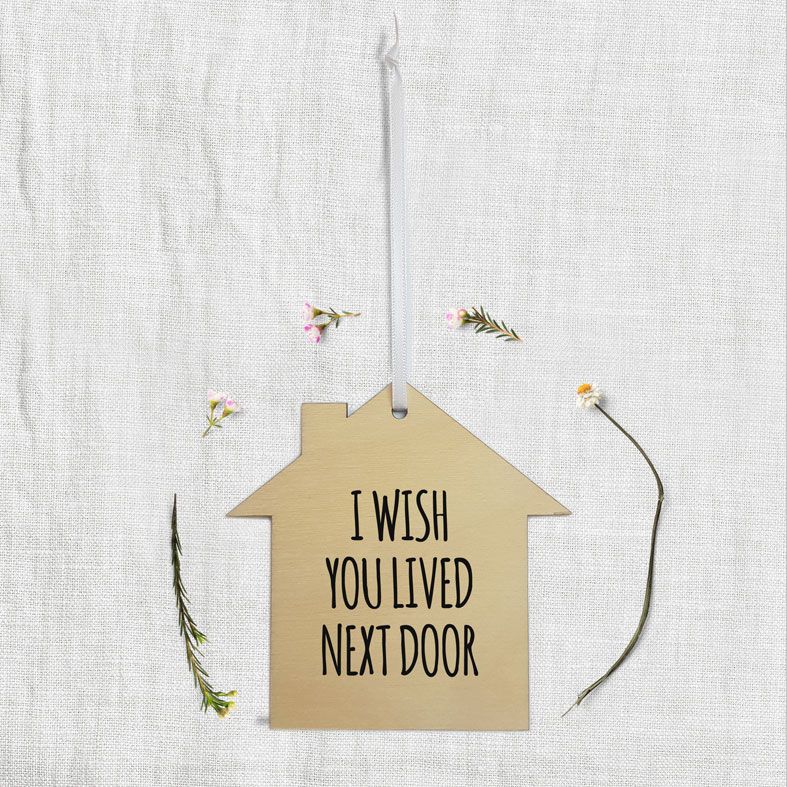 Mini Wooden House Message Plaques | I Wish You Lived Next Door Personalised Gift Wrapped Present, Handmade Custom Wood Hanging House Signs, Letterbox Friendly Personalised Gift