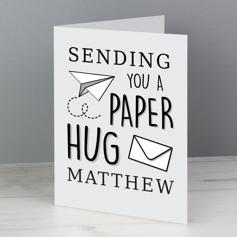 Sending A Paper Hug - Personalised Card. Free inside printing. Fast dispatch. Free UK P&P. Covid Social Distancing Greeting Card.