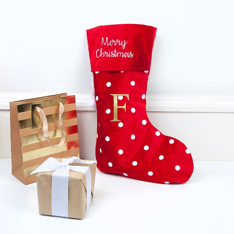 Personalised Traditional Santa Stocking, Polka Dot Design, velvet finish, from PhotoFairytales