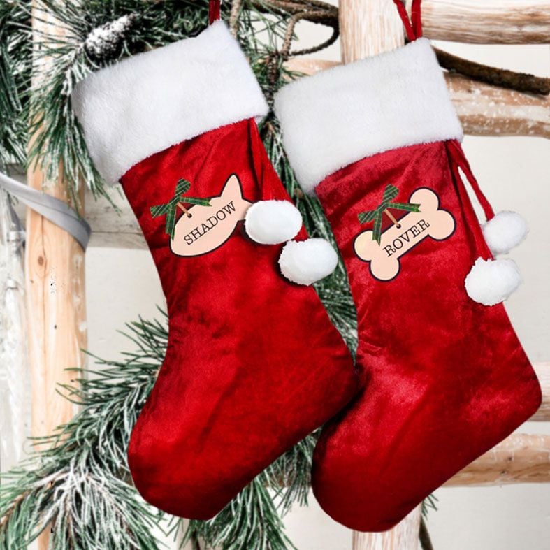 Personalised Pet Santa Stocking, Dog or Cat Design, velvet finish, from PhotoFairytales