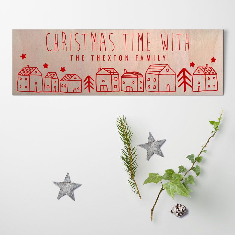 Christmas Houses Personalised Wooden Family Signs | Large Handmade Scandi Wood Christmas Plaques for the home, from PhotoFairytales