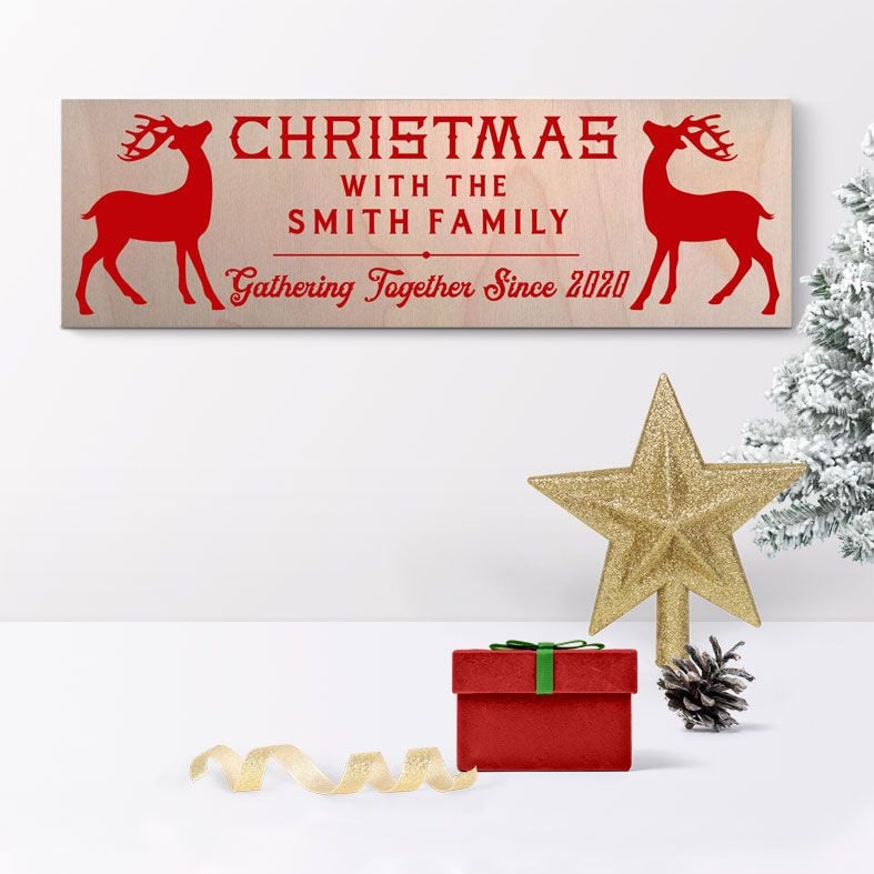 Christmas Reindeer Personalised Wooden Family Signs | Large Handmade Scandi Wood Christmas Plaques, from PhotoFairytales