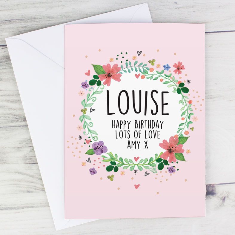 Floral Personalised Card for Her. Free inside printing. Fast dispatch. Free UK P&P. Mother's Day or Birthday Card for her.