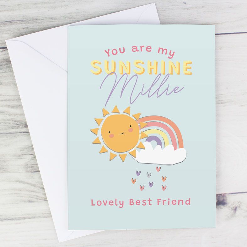 You Are My Sunshine - Personalised Card. Free inside printing. Fast dispatch. Free UK P&P. Rainbow card.