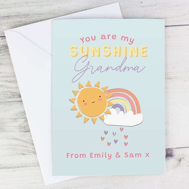 You Are My Sunshine - Personalised Card. Free inside printing. Fast dispatch. Free UK P&P. Rainbow card.