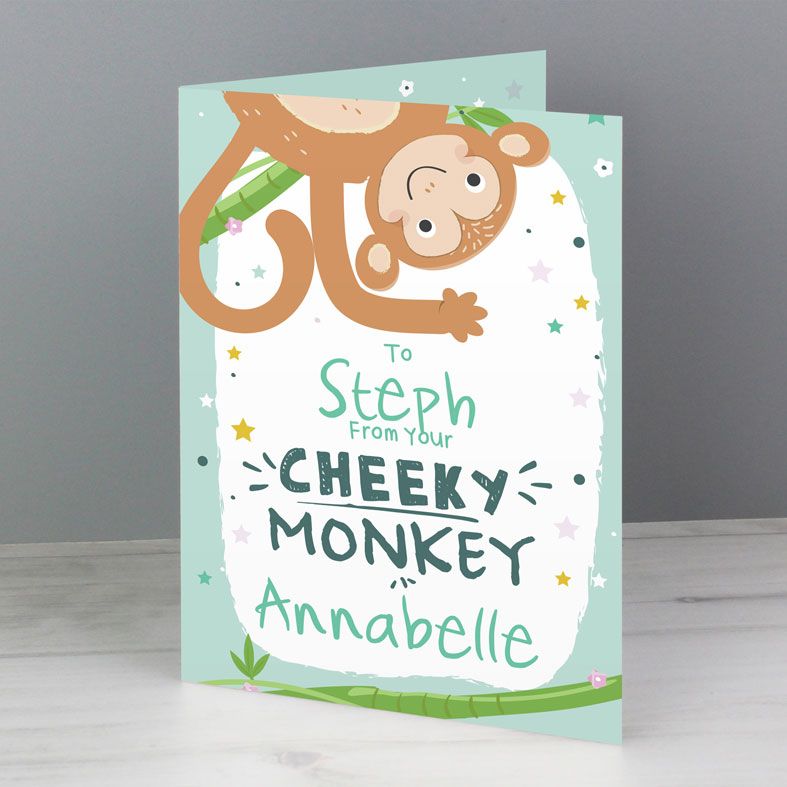 From Your Cheeky Monkey - Personalised Card. Free inside printing. Fast dispatch. Free UK P&P. Rainbow card.