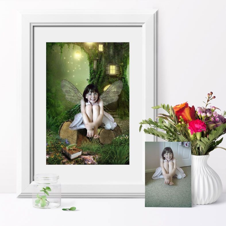 The Naughty Fairy, fairy tale fantasy image created from your own photo into unique personalised portrait and bespoke wall art | PhotoFairytales