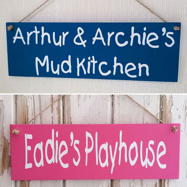 Personalised Children's Mud Room and Playhouse Garden Signs | Handmade and personalised wooden outdoor plaques made to order, range of colours, from PhotoFairytales