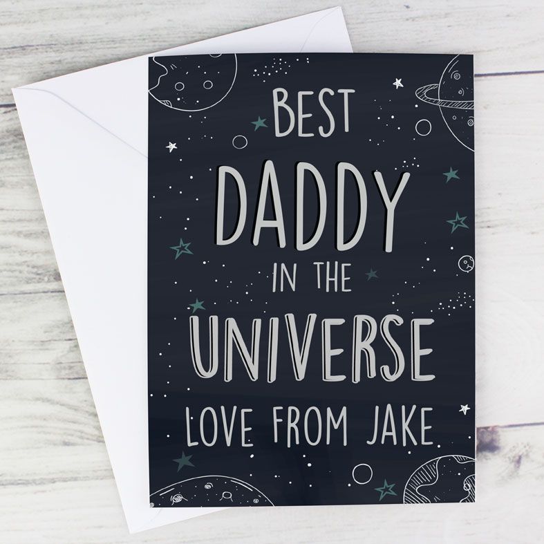 Best Dad In the Universe - Personalised Father's Day Card. Free inside printing. Fast dispatch. Free UK P&P. 