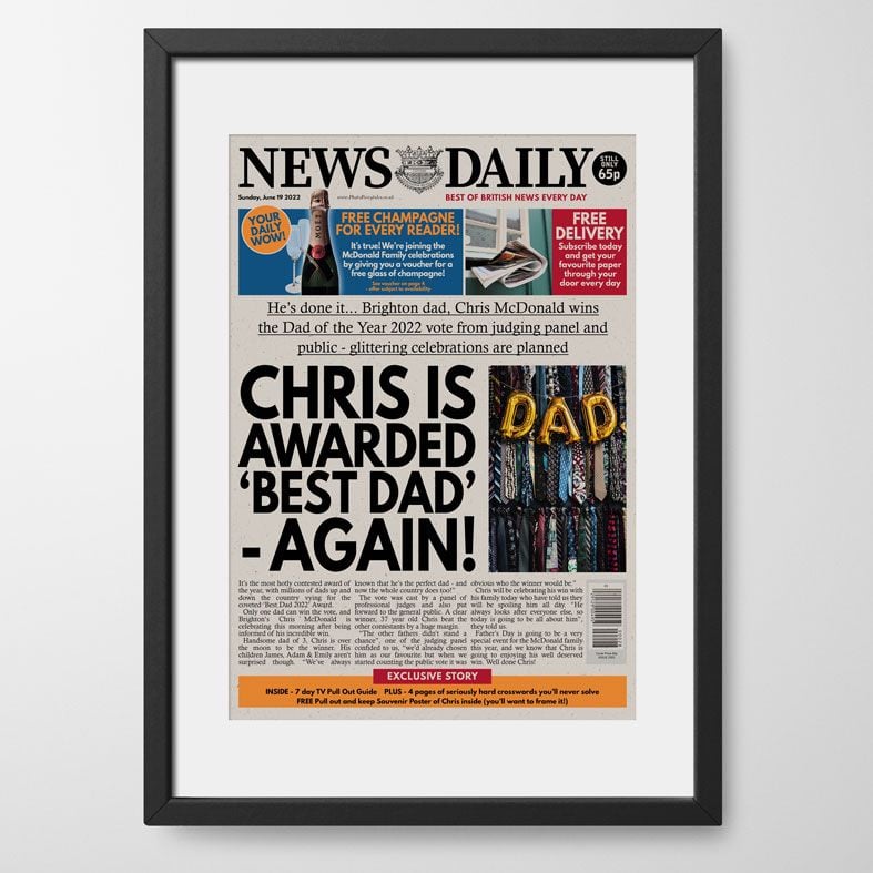 Personalised Father's Day Gifts, free UK delivery - Personalised Newspaper Father of the Year Gift