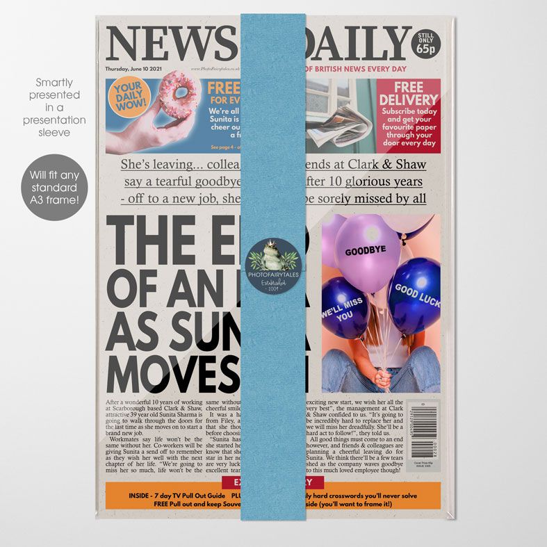 Personalised Leaving Job Newspaper Gift | personalised newspaper gift for colleague from PhotoFairytales