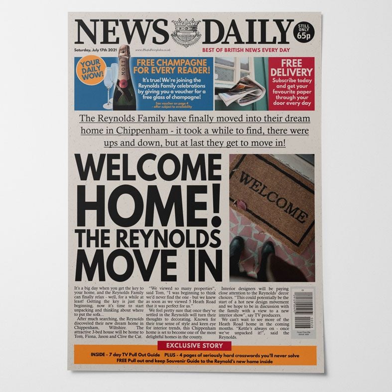 Personalised Housewarming Newspaper | personalised new home moving newspaper gift from PhotoFairytales