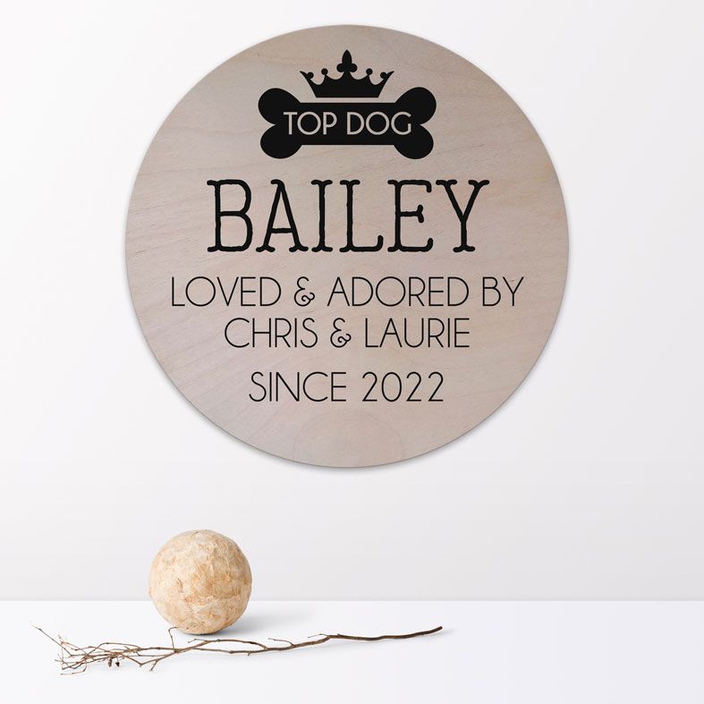 Personalised Top Dog Wooden Circle Plaque | natural wood Scandi style round wall sign, personalised gift for dog owner #personalisedpetgifts