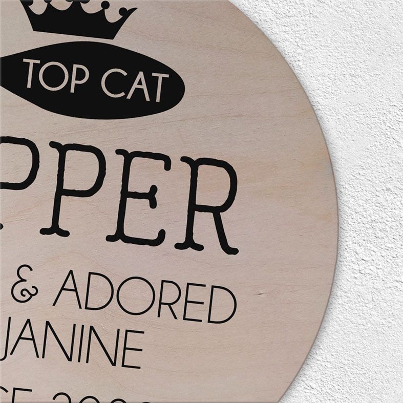 Personalised Top Cat Wooden Circle Plaque | natural wood Scandi style round wall sign, personalised gift for cat owner #personalisedpetgifts
