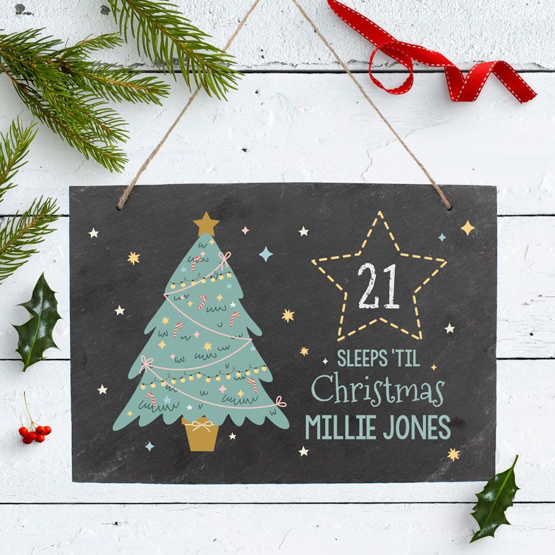 Personalised Christmas Countdown Sign | large slate sign with chalk to count down the days until Christmas, from PhotoFairytales