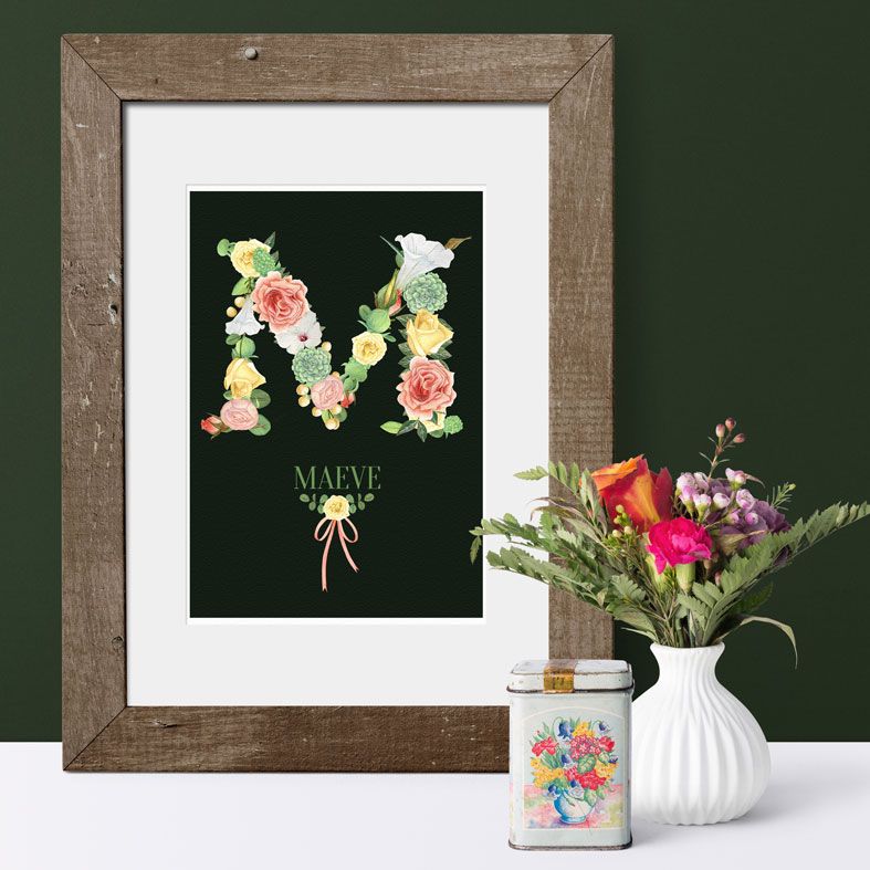 Personalised Floral Initial Botanical Prints | cottagecore art from PhotoFairytales