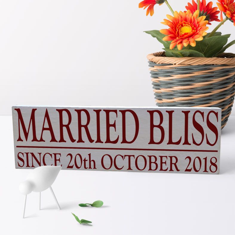 Married Bliss Personalised Bespoke Wooden Typography Sign | handmade wooden signs and plaques from PhotoFairytales
