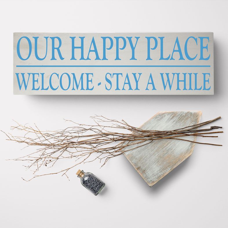 Our Happy Place Bespoke Wooden Typography Sign | handmade wooden signs and plaques from PhotoFairytales