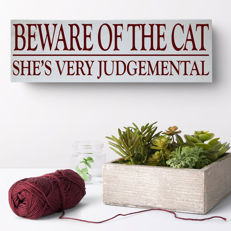 Beware of the Cat| Custom made wooden freestanding sign for cat owner, handmade gift by PhotoFairytales
