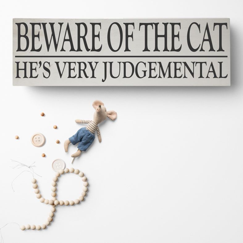 Beware of the Cat| Custom made wooden freestanding sign for cat owner, handmade gift by PhotoFairytales