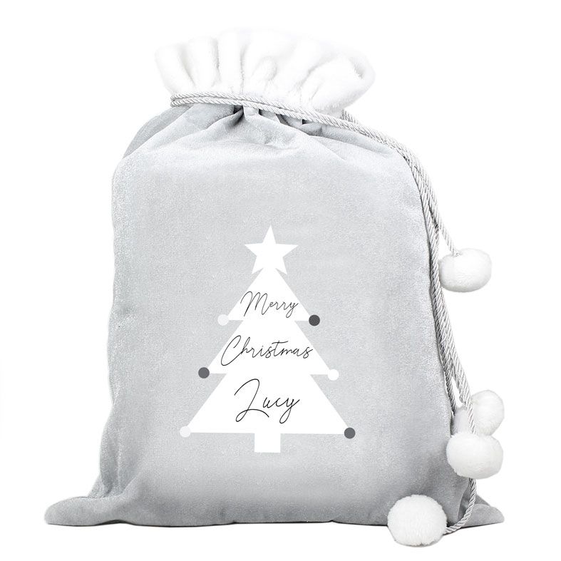 Personalised Silver Grey Pompom Christmas Sack | PhotoFairytales