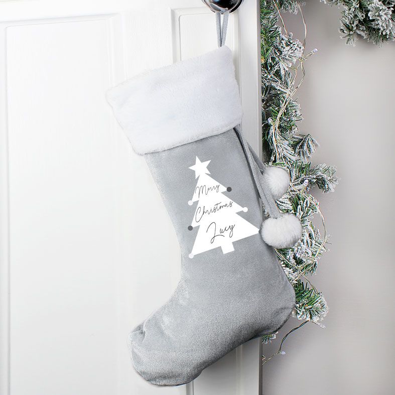 Personalised Silver Grey Velvet Christmas Stocking | PhotoFairytales