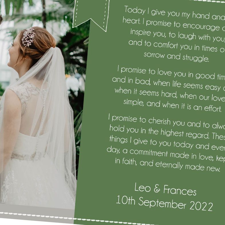 Contemporary photo art print - personalised with any wording. Wedding vows, baby birth, poem, prose, or any personal message. Turn your photo into art!