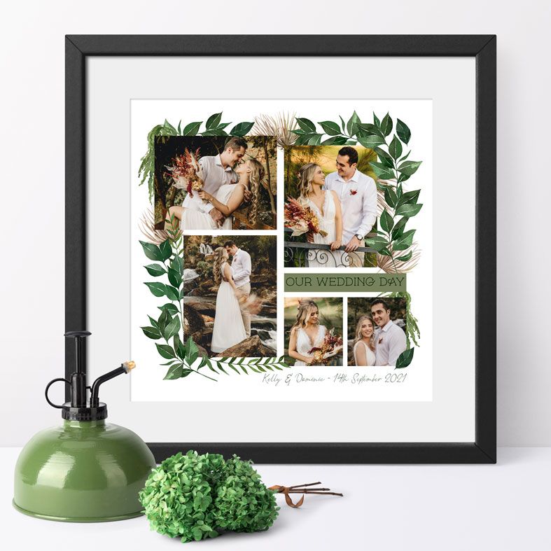 Contemporary photo art print - personalised botanical collage wall art with a tropical feel. Turn your photos into art! Free UK P&P