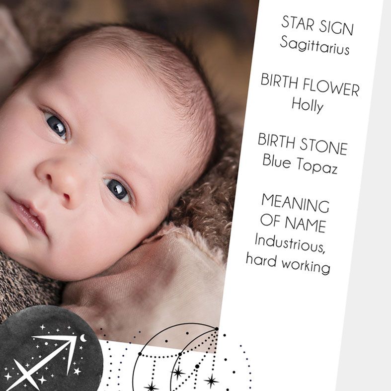 Beautiful Celestial photo art print - contemporary personalised star sign nursery art, stylish modern baby gift. Free UK P&P