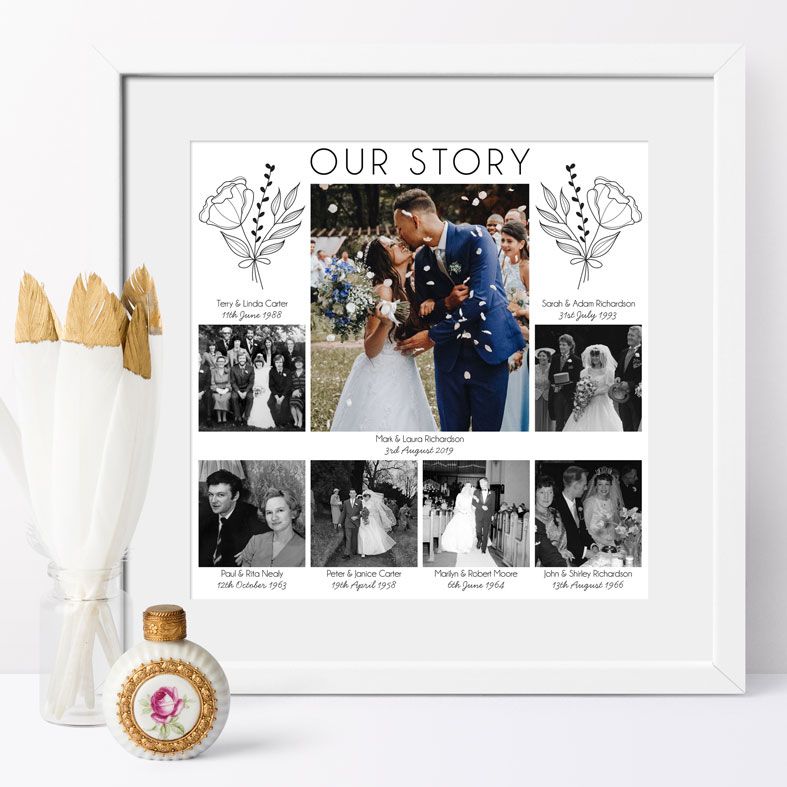Celebrate your wedding day with this unique family tree photo art print. A delightful keepsake & wonderful family memento. Turn your photos into art! Free P&P