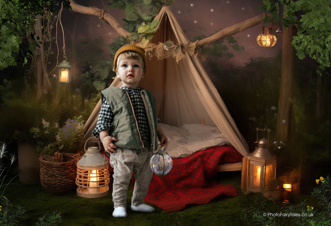 Camping Trip, bespoke fantasy image created from your own photo into unique personalised portrait and custom wall art | PhotoFairytales