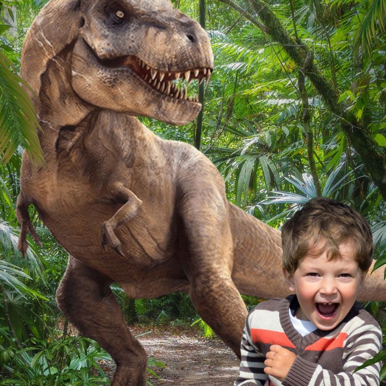 Dinosaur Jungle, bespoke fantasy image created from your own photo into unique personalised portrait and custom wall art | PhotoFairytales