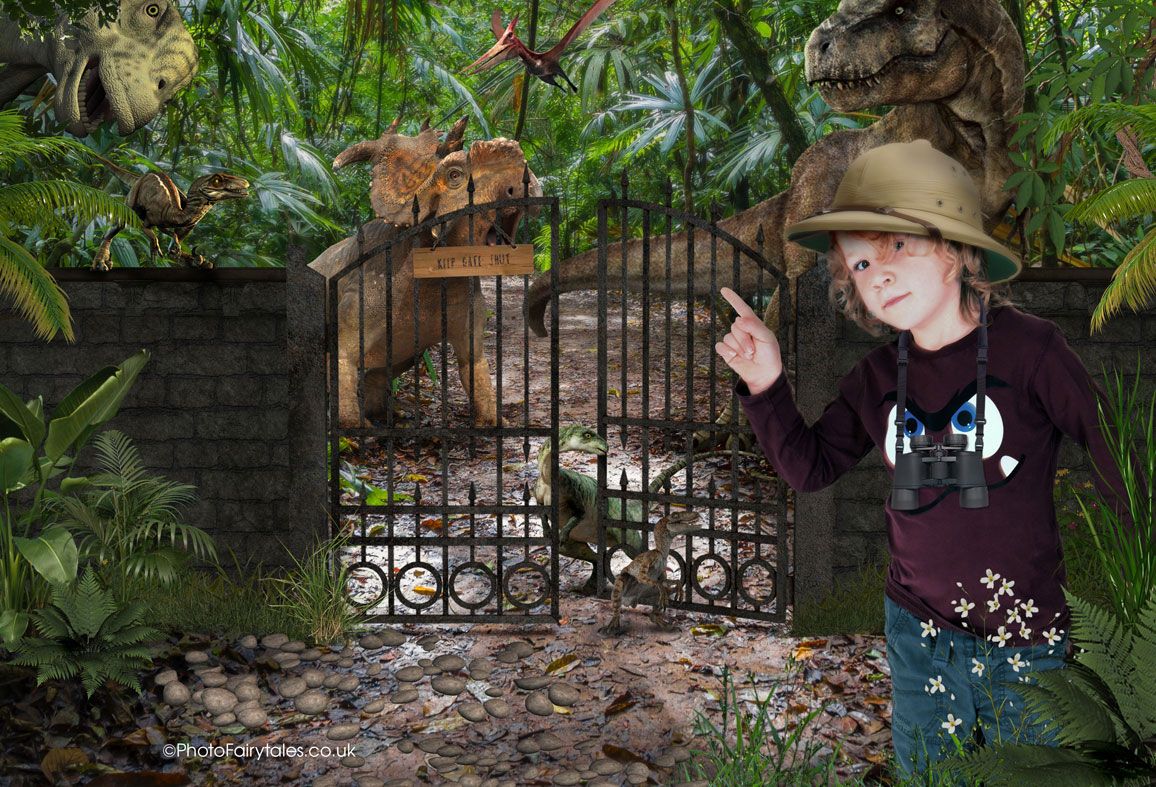 Dino Hunter, bespoke fantasy image created from your own photo into unique personalised portrait and custom wall art | PhotoFairytales
