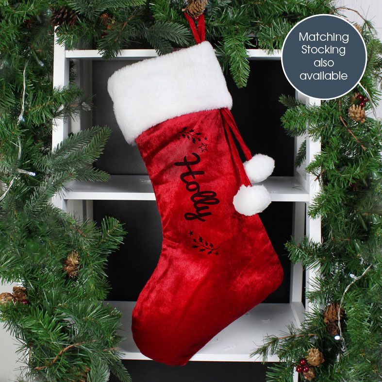 Personalised Red Holly Velvet Christmas Sack | PhotoFairytales