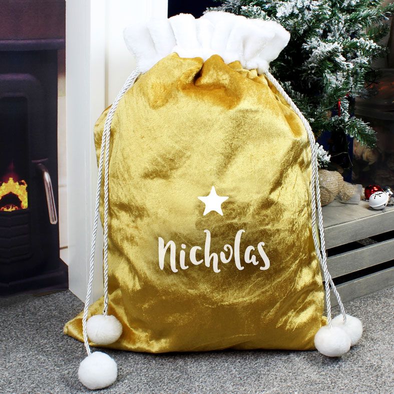 Personalised Gold Velvet Christmas Stocking | PhotoFairytales