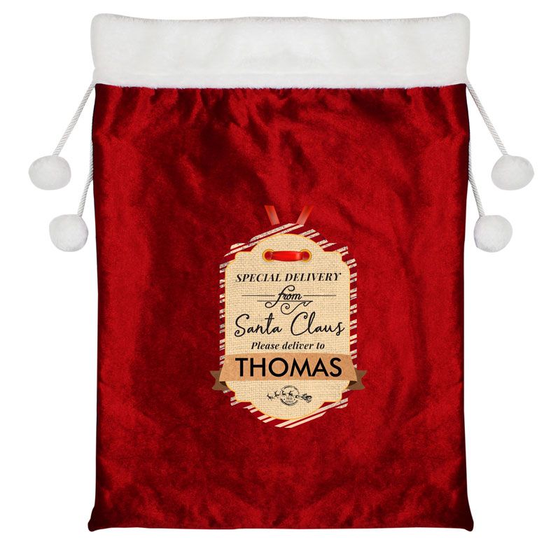 Personalised Special Delivery Red Velvet Christmas Sack | PhotoFairytales