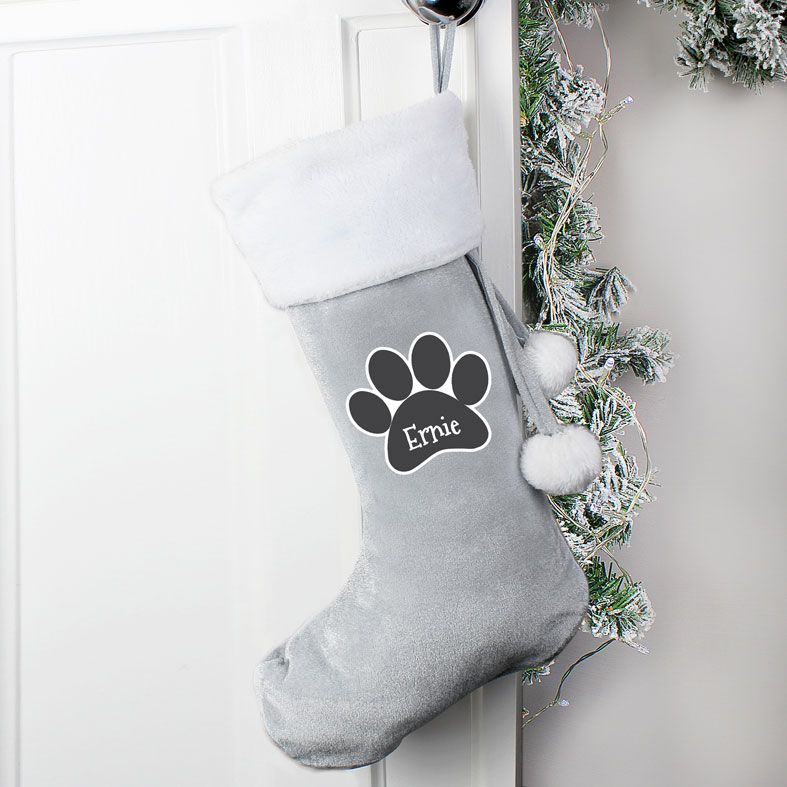 Personalised Grey Velvet Pet Christmas Stocking | PhotoFairytales