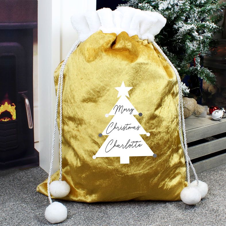 Personalised Gold Velvet Christmas Sack | PhotoFairytales