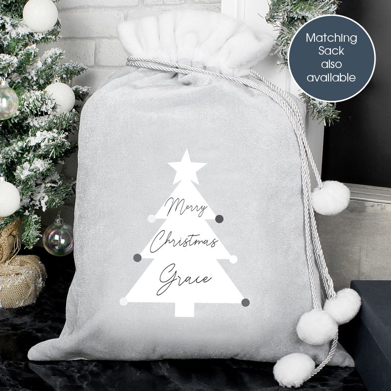 Personalised Silver Grey Velvet Christmas Stocking | PhotoFairytales