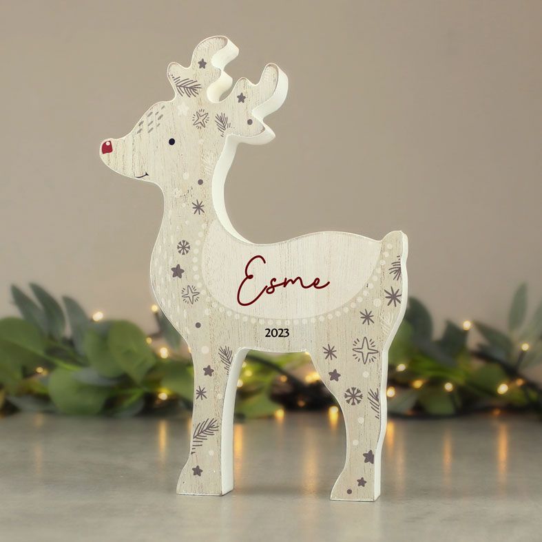 Personalised Wooden Rudolph Christmas Ornament | Rustic style Christmas decoration personalised with your own wording | PhotoFairytales