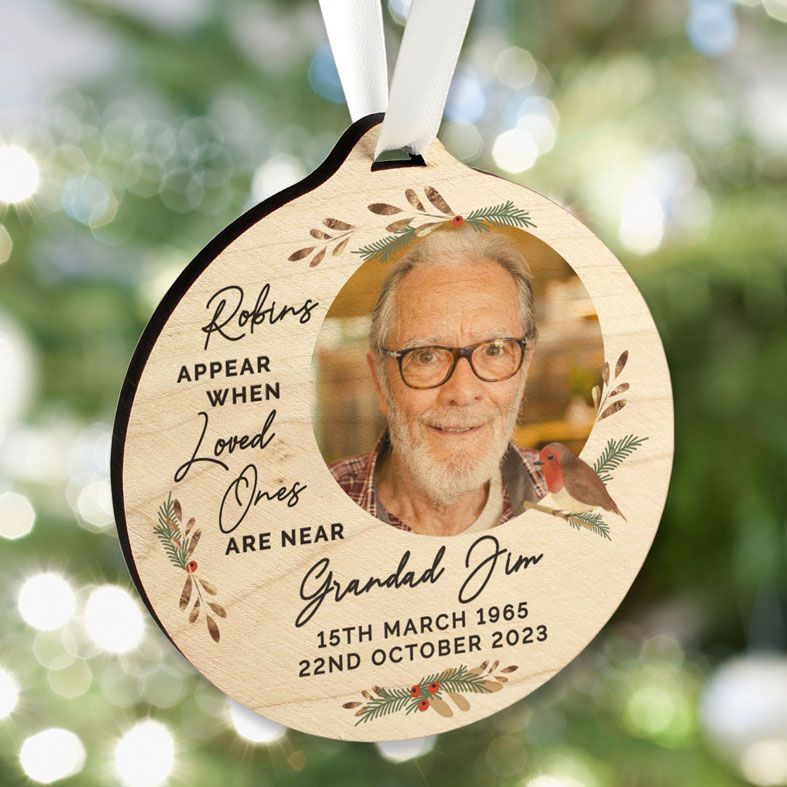 Personalised Robin Memorial Christmas Bauble | personalised with your favourite photo and your own wording | PhotoFairytales