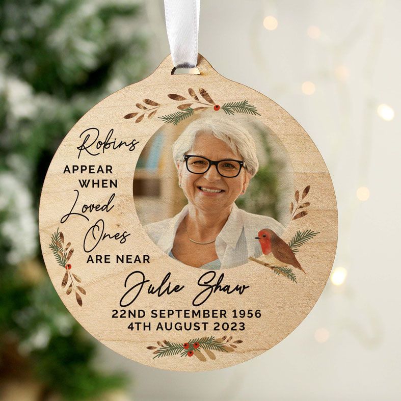 Personalised Wooden Photo Bauble | Robins Appear When Loved Ones Are Near